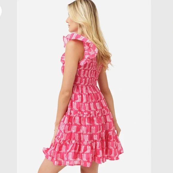 J. Marie| Dolly Ruched Dress Pink Ruffle Dress - Picture 2 of 9